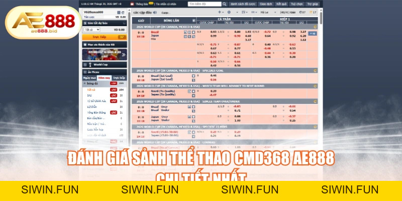 Đánh Giá Sảnh Thể Thao CMD368 AE888 Chi Tiết Nhất - siwin Đánh Giá Sảnh Thể Thao CMD368 AE888 Chi Tiết Nhất - siwin